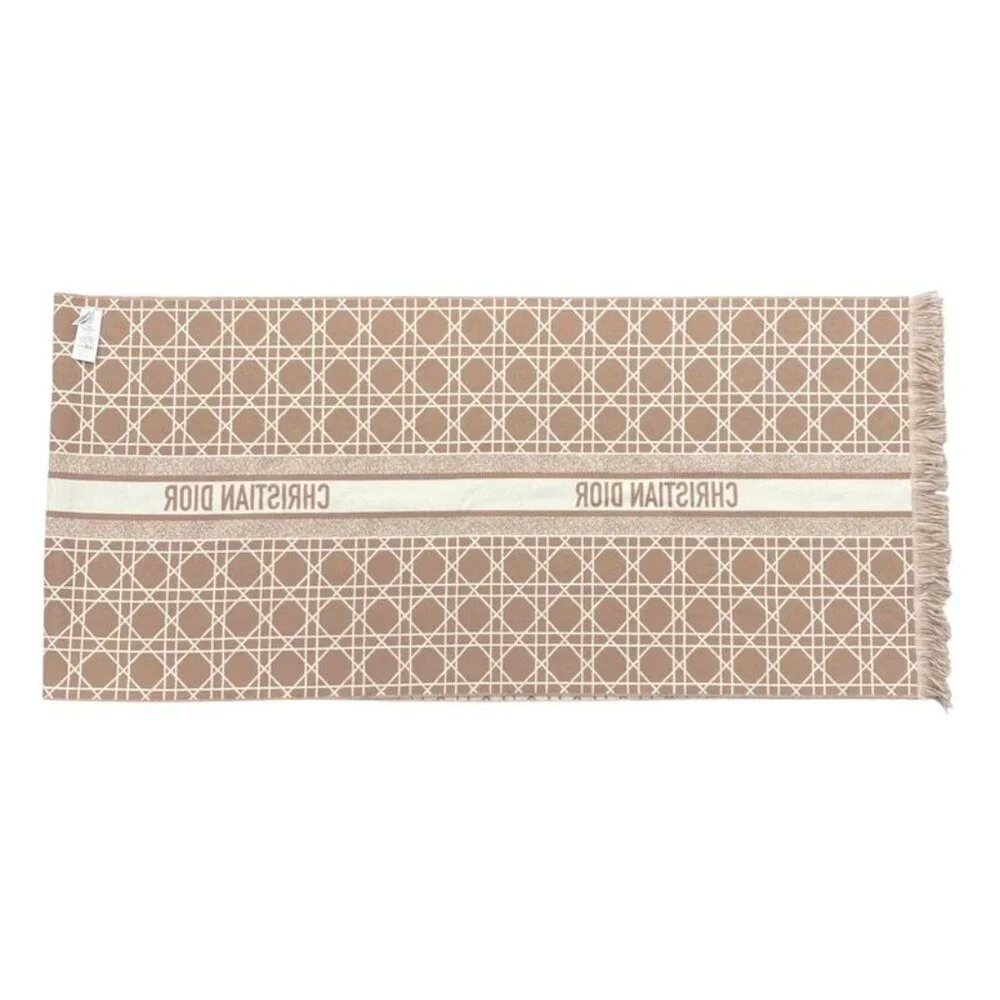 Christian Dior Scarf Cannage 31 Can205 I005 Logo Cashmere Wool Pink White